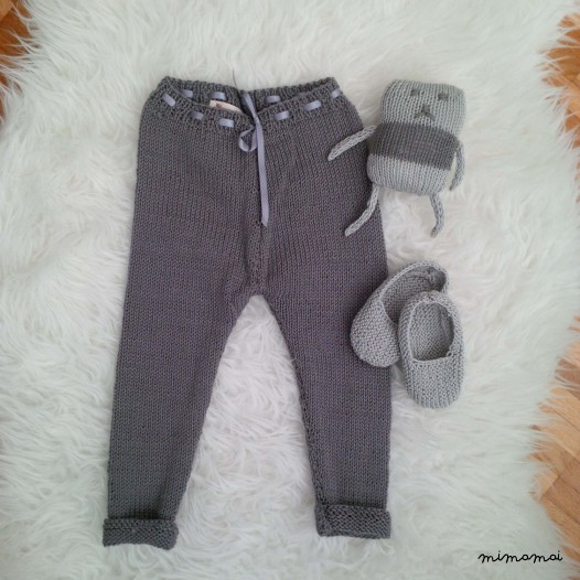Baby trousers, handmade knitwear of organic cotton, dark grey
