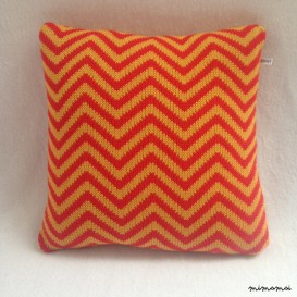 Knitted Cushion/Red & Gold Pillow