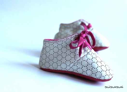 3-6 Months Slippers / Baby Shoes Lamb Leather White Pink Dots OwO SHOES