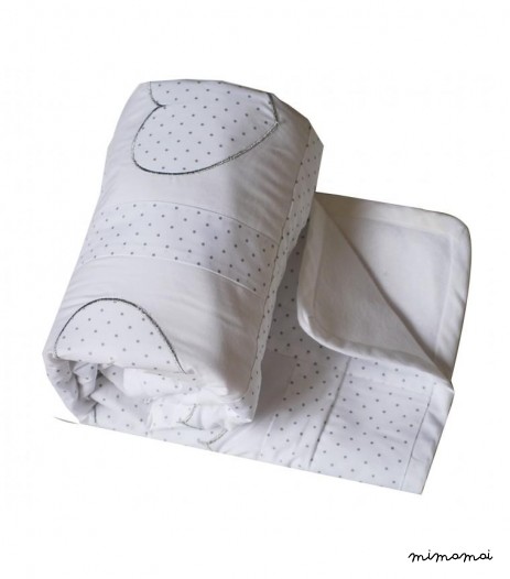 COUVERTURE BLANC COEUR POIS ARGENTS