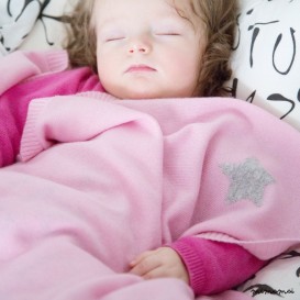 Cashmere Baby Blanket with Star - Light Rose