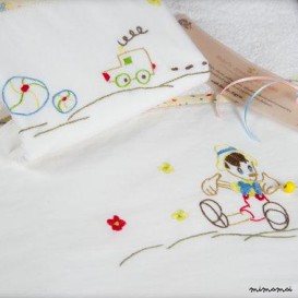 Pinocchio set 2 asciugamani di bambino, ricamato a mano, bagno asciugamano
