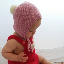 Knitted baby bonnet, knit baby hat with pompom,baby hat, knitted in 6-12 months