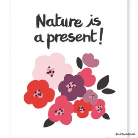 Affiche fille fleurs roses et rouges