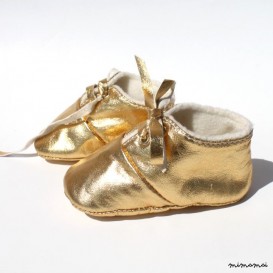 6-12 Months Slippers / Baby Shoes Lamb Leather Dore Golden Gold Glitter