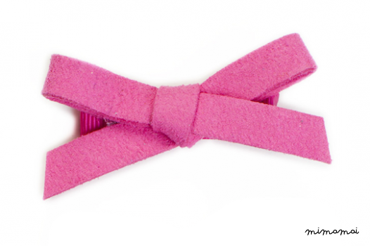 Barrette &agrave; Noeud Simili Daim - Rose Fuschia