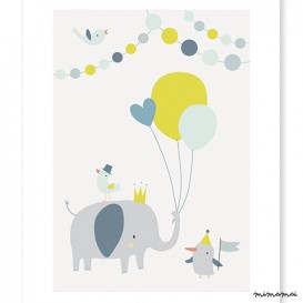 Affiche b&eacute;b&eacute; enfant &eacute;l&eacute;phant ballons gar&ccedil;on