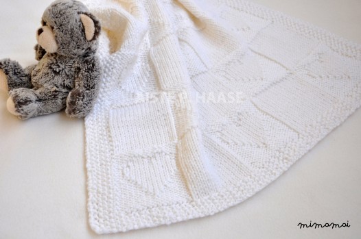 Wool baby blanket, Hand knitted, White