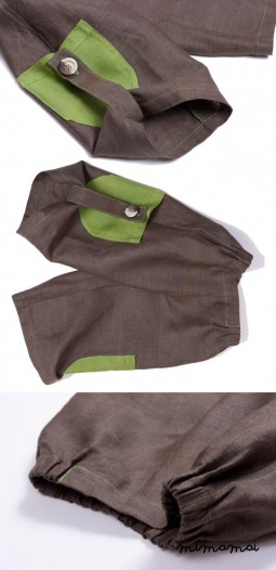 Linen brown pants with green pockets