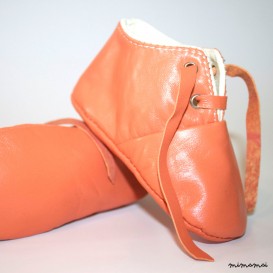 12-18 Months Slippers / Baby Shoes Lamb Leather orange peach