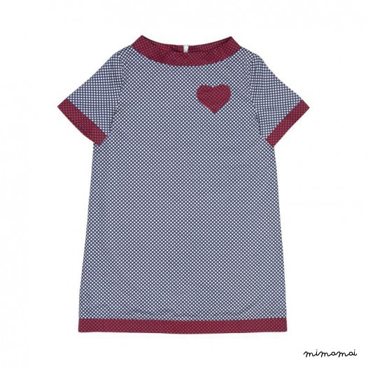 Wide Neck Heart Patch Dress white, red and navy