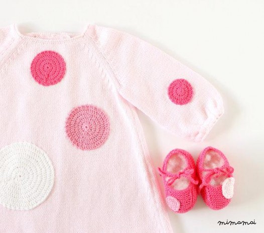 Maglia bambino vestito rosa con puntini all'uncinetto. 100% cotone. READY TO SHIP taglia 1-3 mesi.