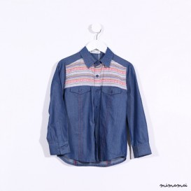 Long-sleeved Shirt with Yoke Detail denim and orange