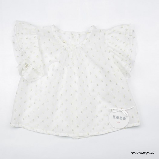 Girls Toddler blouse, Elegant Toddler Shirt, Chic Clothing, White Shirt, Light Print Top