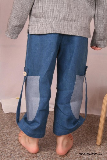 Linen emerald blue long shorts with grey pockets