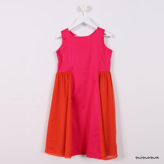 Sleeveless Flared Dress pink and orange