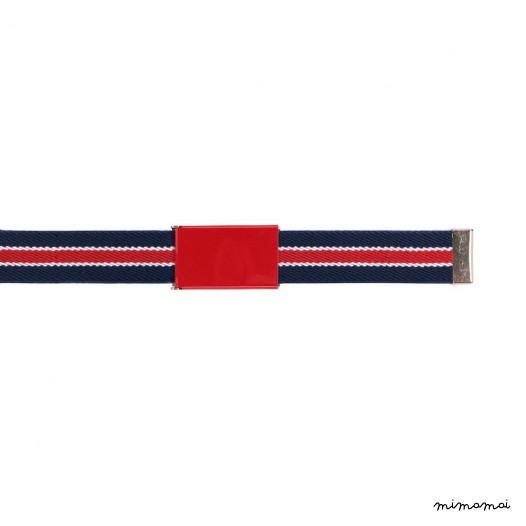 Navy-blue belt, red buckle with white and red stripes