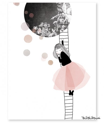 Affiche romantique filette dans la lune