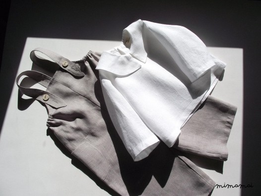 Natural linen collar shirt two buttons back