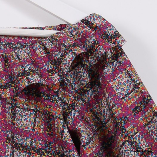 Peasant Top with Frill purple and black