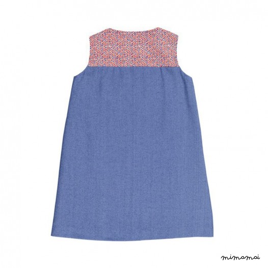 Side Button Dress denim and red