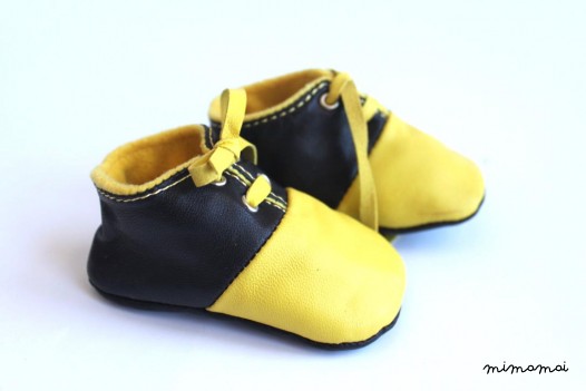 3-6 Months Slippers / Baby Shoes Lamb Leather Yellow and Black