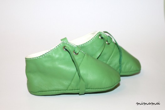 6 - 12 Months Slippers / Baby Shoes Lamb Leather green