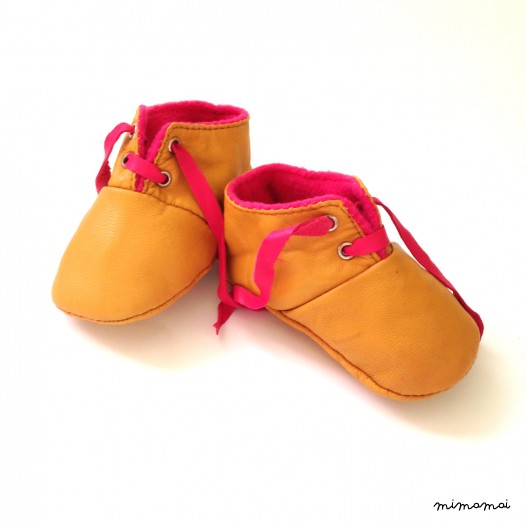 SALE 12 - 18 Months Slippers / Baby Shoes Lamb Leather Pink Mustard Yellow