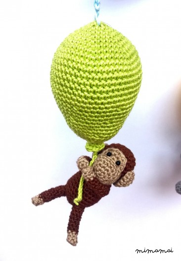 Balloon baby mobile, crochet animals nursery mobile, balloons crib mobile