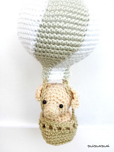 Baby Girl Nursery Mobile with Hot Air Balloons in Peach Coral and Gray
