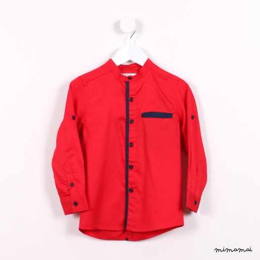 Long-sleeved Mandarin Shirt red