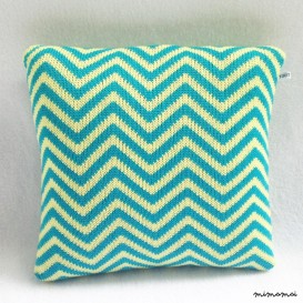 Knitted Cushion / Lemon & Turquoise Pillow