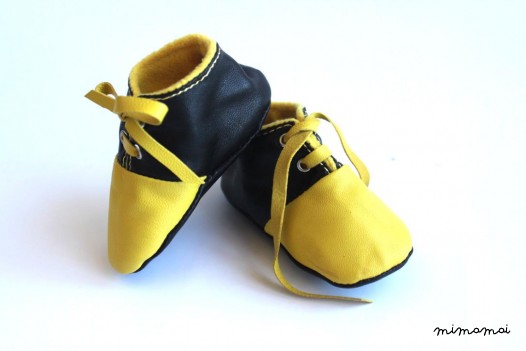 3-6 Months Slippers / Baby Shoes Lamb Leather Yellow and Black
