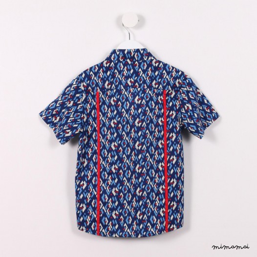 Short-sleeved Piped Shirt blue graphic print