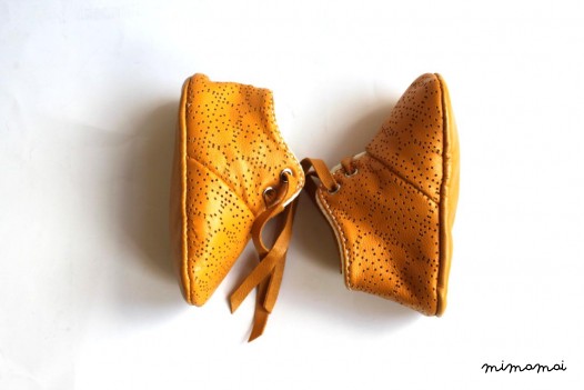 3-6 months Slippers / Baby Shoes Lamb Leather White Mustard OwO SHOES
