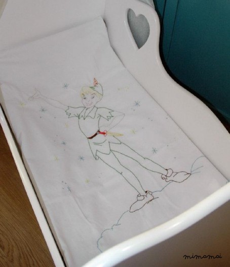 Peter Pan hand embroidered baby boy's blanket, white color, nursery christening gift