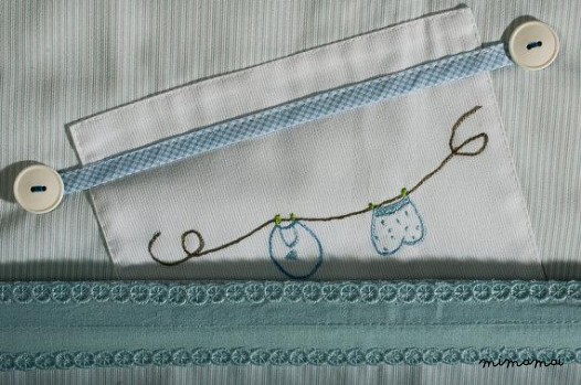 stendibiancheria mano ricamato del neonato coperta &Eta;appy piumone di blu e bianco