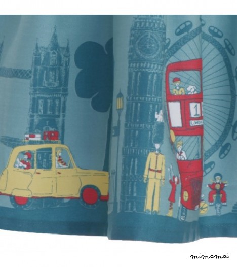 Martha Dress London Print in Sea blue (turquoise)