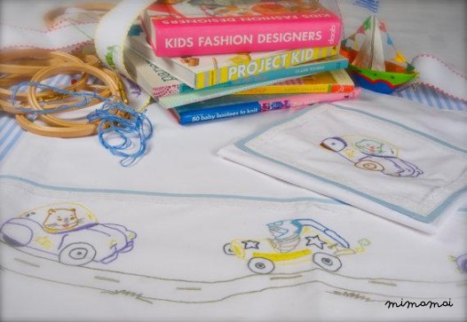 baby linen sheet pillowcase hand embroidered light blue lace cradle stroller