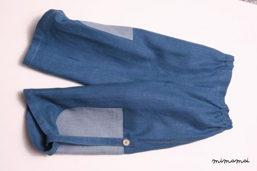Linen emerald blue long shorts with grey pockets