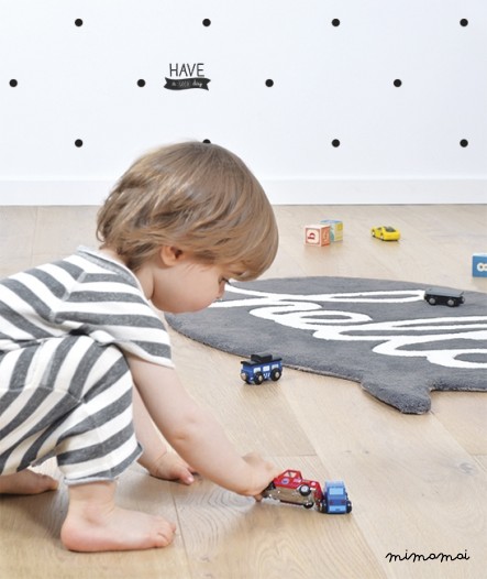 Tapis coton enfant Hello gris
