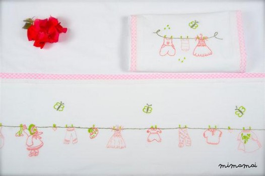 baby linen sheet pillowcase hand embroidered,happy clothes horse