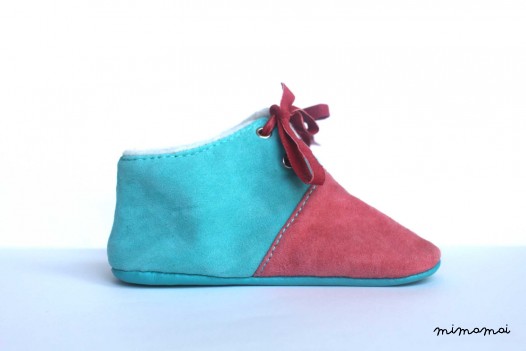 12 - 18 Months Slippers / Baby Shoes Lamb Leather Pastel Pink Blue
