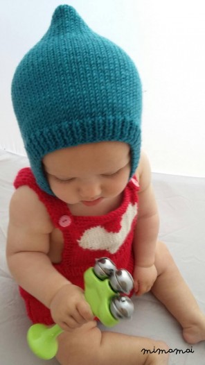 Pixie bonnet cap knit in teal green merino wool
