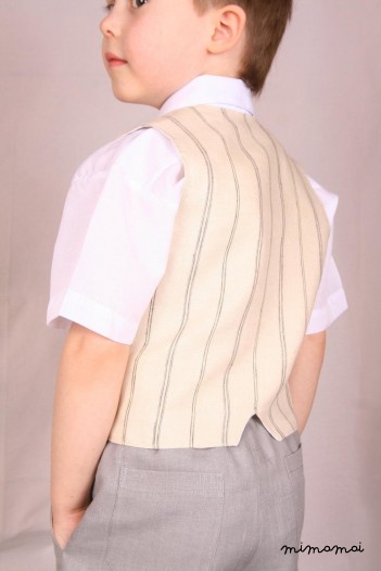 Natural linen striped vest tan latte beige