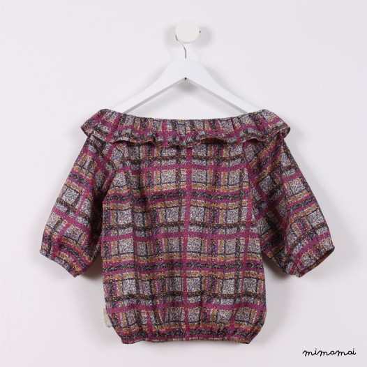 Peasant Top with Frill purple and black