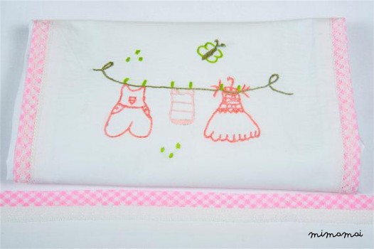 baby linen sheet pillowcase hand embroidered,happy clothes horse