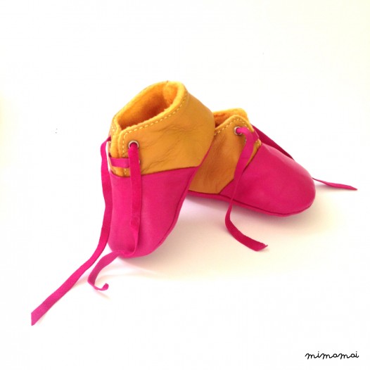 SALE 6-12 Months Slippers / Baby Shoes Lamb Leather Pink Mustard Yellow