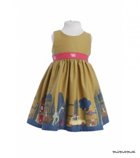 Martha Dress London Print in Mustard