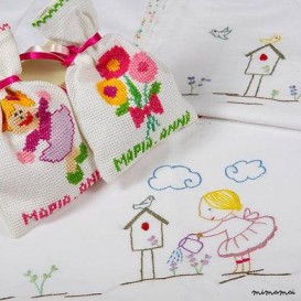 Lenzuola di lino del bambino e federa, culla di ricamo, navicella o passeggino biancheria da letto